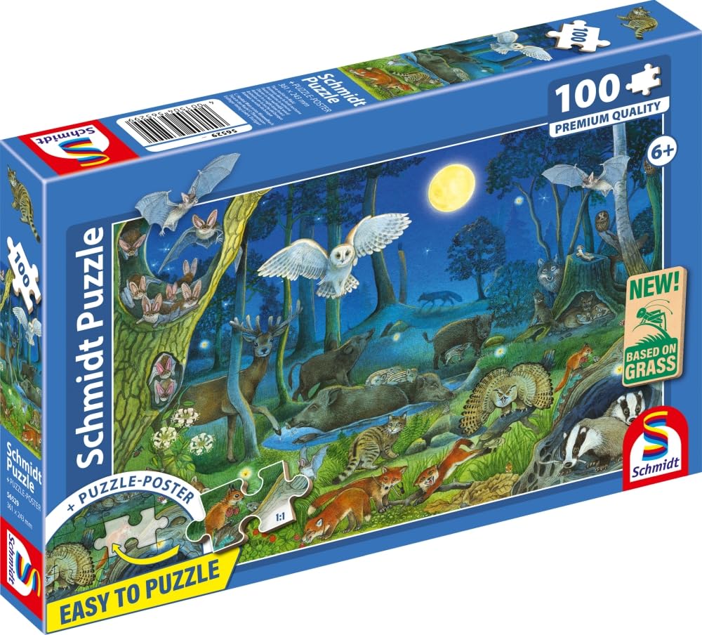schmidt-spiele-56529-kinderpuzzle-100-teile-tiere-nachts-im-wald image 5