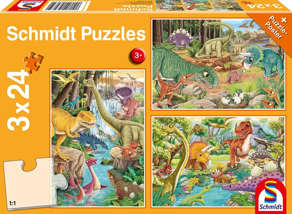 schmidt-spiele-56465-spa-mit-dinosauriern-kinderpuzzle-3x24-teile image 1
