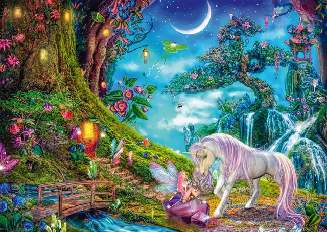 schmidt-thomas-kinkade-einhorn-elfe-puzzle-1000-teile image 1