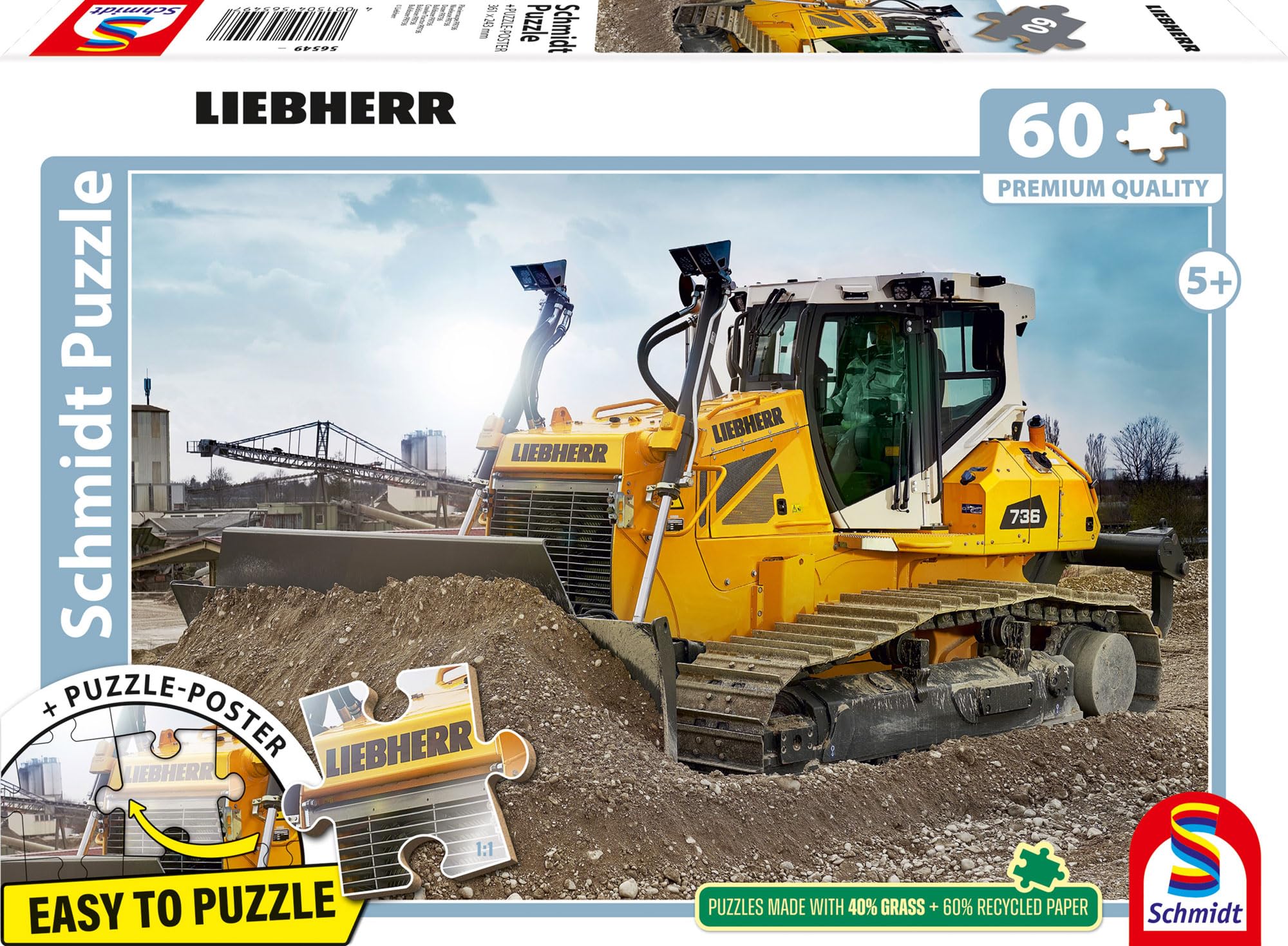 schmidt-spiele-56549-liebherr-planierraupe-pr736-puzzle-60-teile-ab-5-jahre image 1