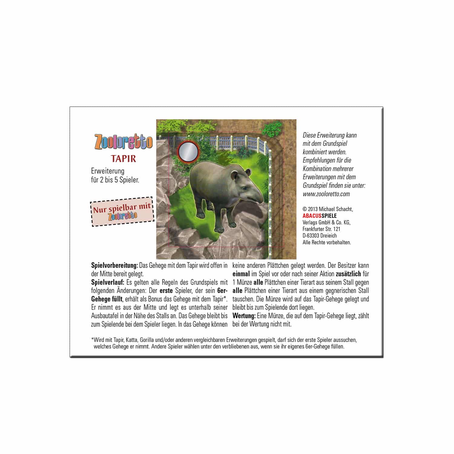 abacusspiele-zooloretto-tapir-goodie-mini-erweiterung-zoo image 1