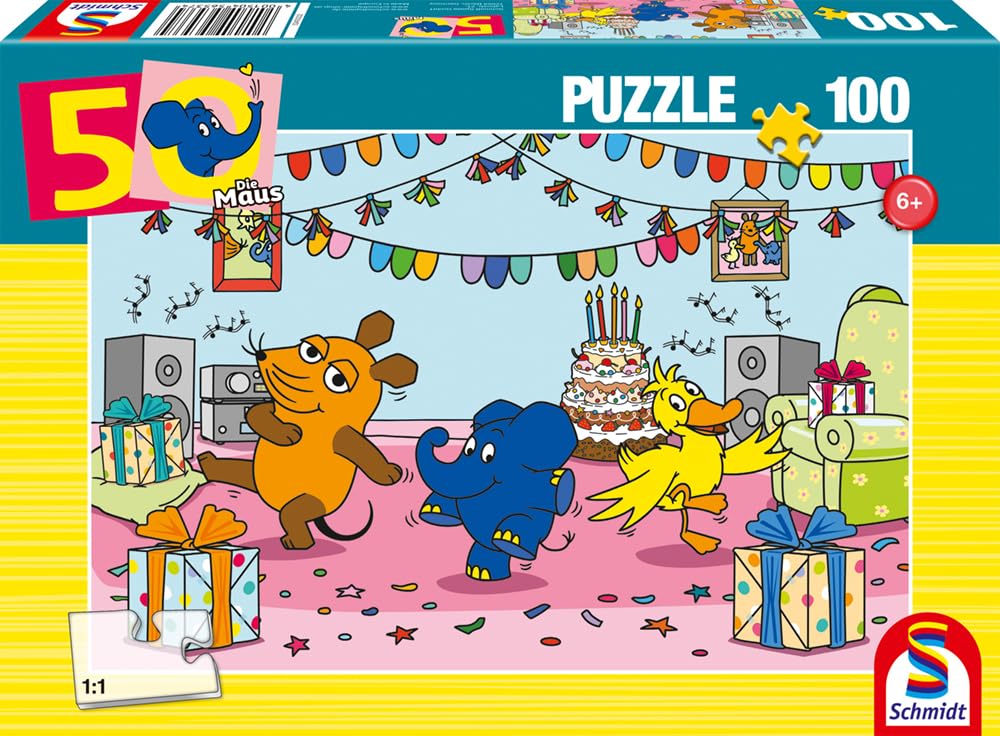 schmidt-spiele-die-maus-56537-kinderpuzzle-elefantastische-party-100-teile image 4
