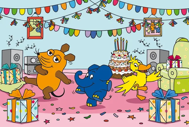 schmidt-spiele-die-maus-56537-kinderpuzzle-elefantastische-party-100-teile image 1