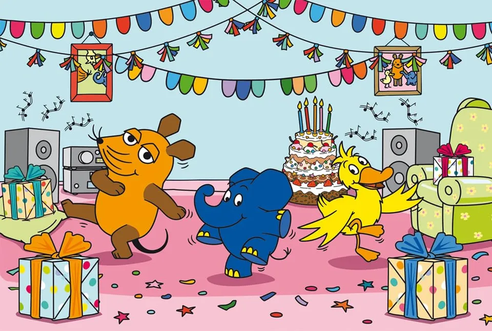 schmidt-spiele-die-maus-56537-kinderpuzzle-elefantastische-party-100-teile image 1