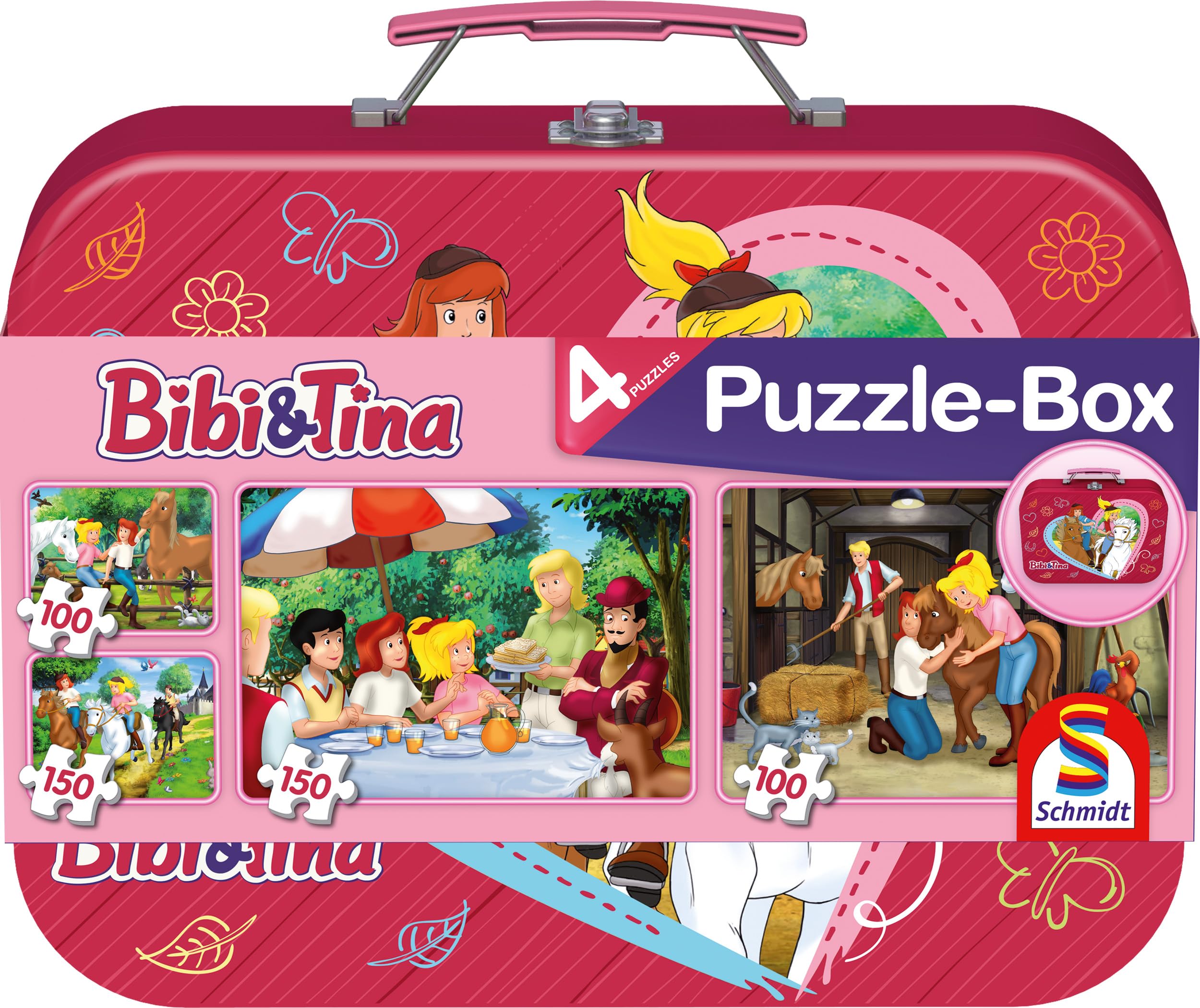 schmidt-bibi-und-tina-56509-kinderpuzzle-metallkoffer-4er image 1