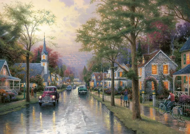 schmidt-thomas-kinkade-morgen-kleine-stadt-58441-puzzle-1000 image 1