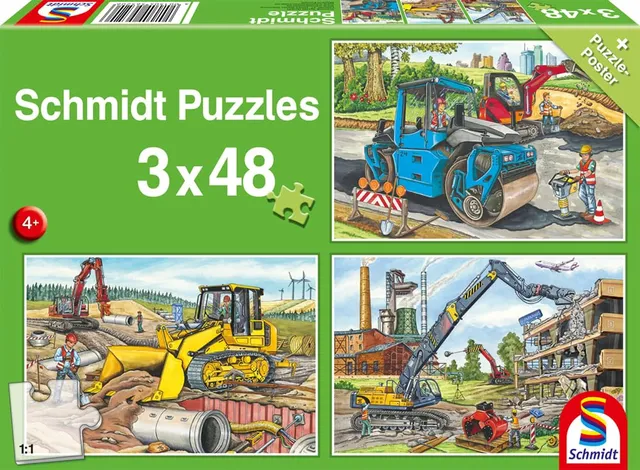 schmidt-spiele-56520-baustellenfahrzeuge-puzzle-3x48-teile-ab-4 image 1