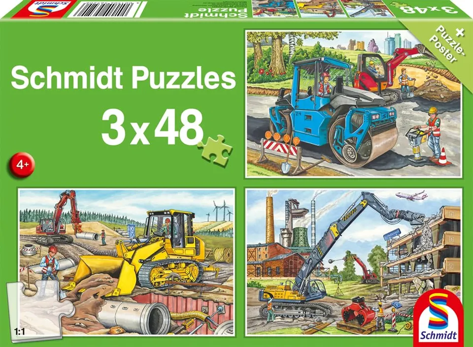 schmidt-spiele-56520-baustellenfahrzeuge-puzzle-3x48-teile-ab-4 image 1
