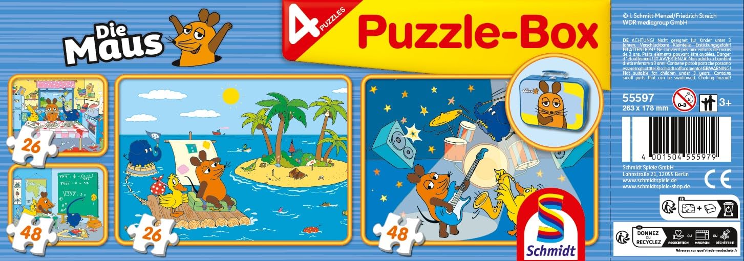schmidt-spiele-55597-die-maus-kinderpuzzle-metallkoffer-4er-set image 2
