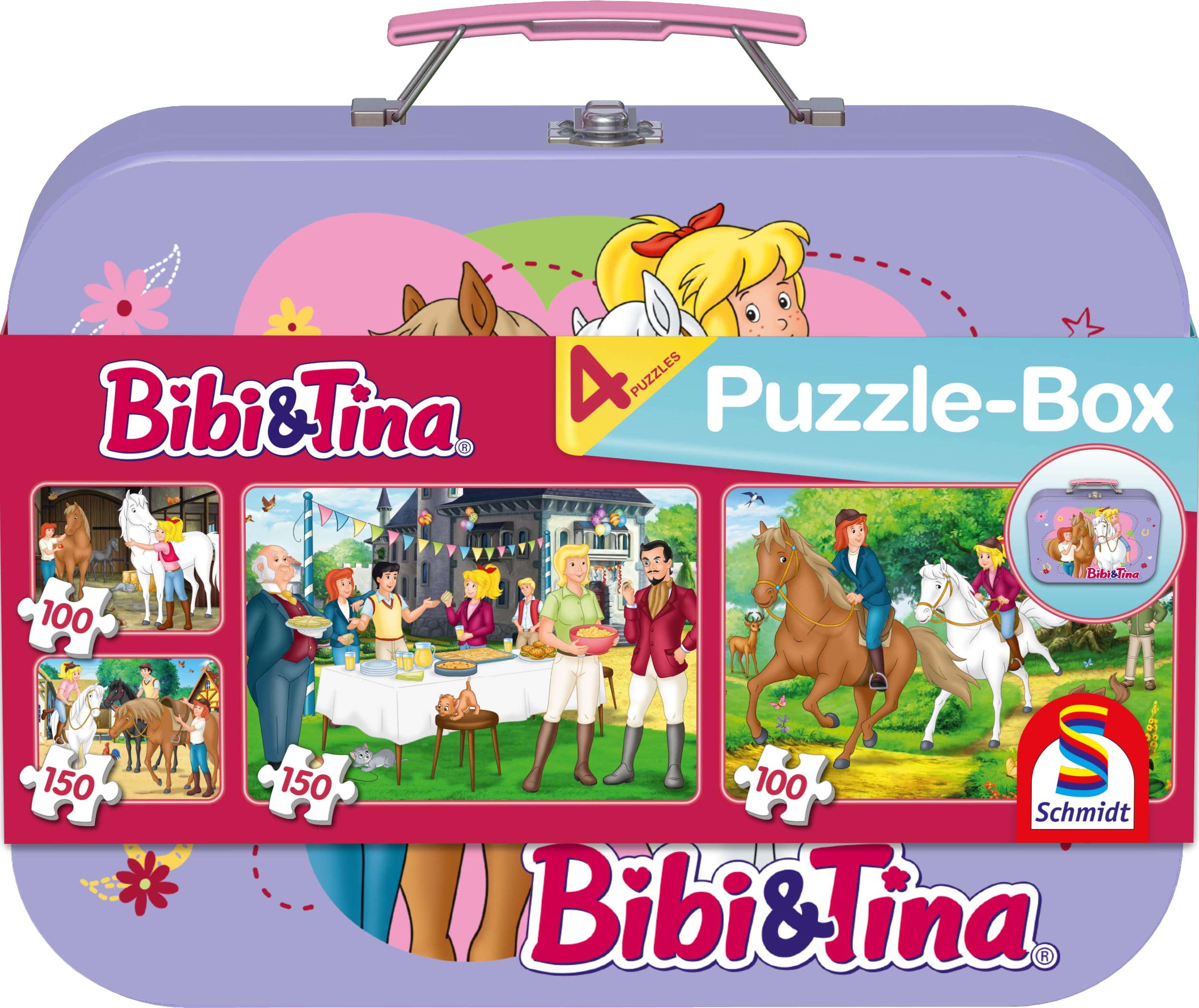 schmidt-spiele-bibi-und-tina-puzzle-set-55609-metallkoffer-4er image 1