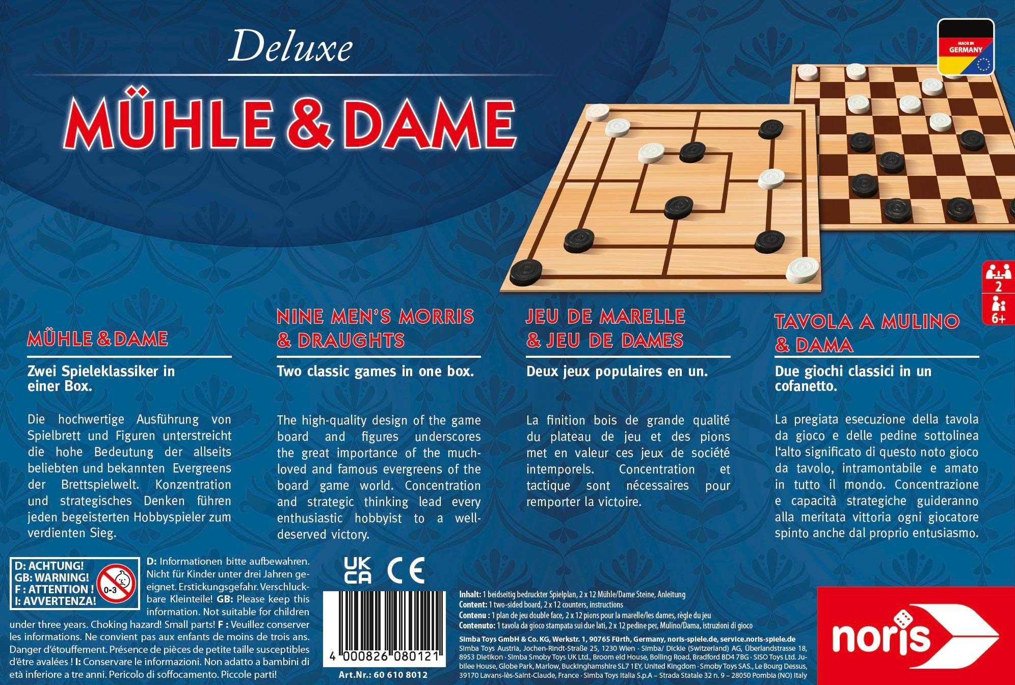 noris-deluxe-m-hle-dame-brettspiel-holzfiguren-2-spieler image 2