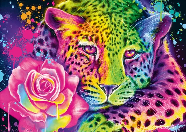 schmidt-spiele-my-artnoble-58514-neon-regenbogen-leopard-puzzle-1000-teile image 1