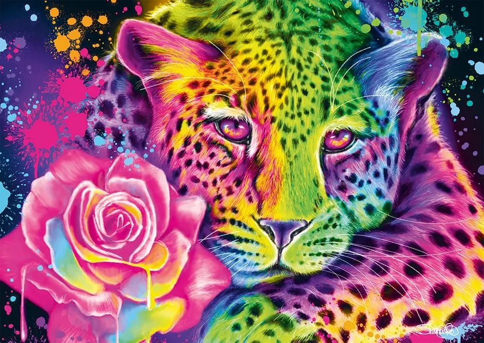 schmidt-spiele-my-artnoble-58514-neon-regenbogen-leopard-puzzle-1000-teile image 1