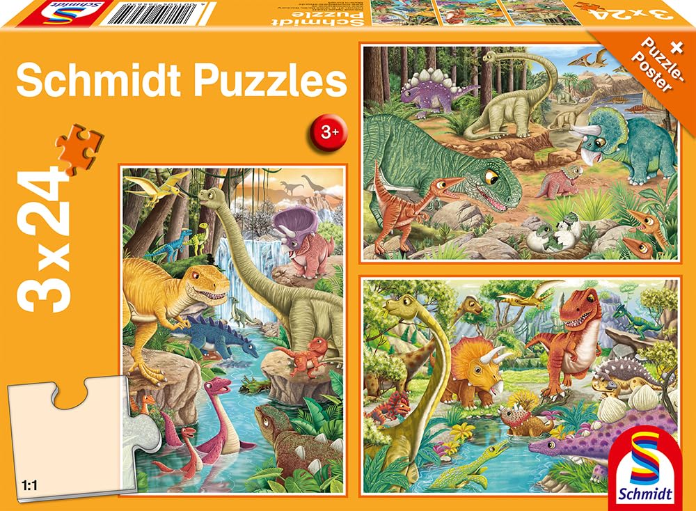 schmidt-spiele-56465-spa-mit-dinosauriern-kinderpuzzle-3x24-teile image 1
