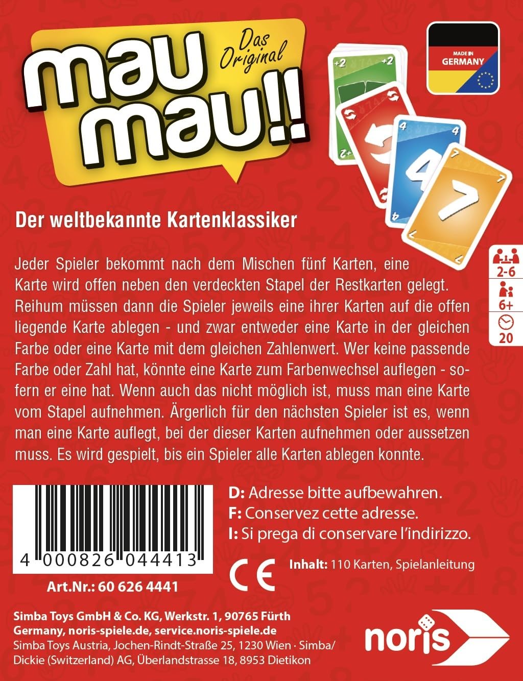noris-deluxe-mau-mau-klassisch-kartenspiel-110-karten-ab-6-jahren image 2