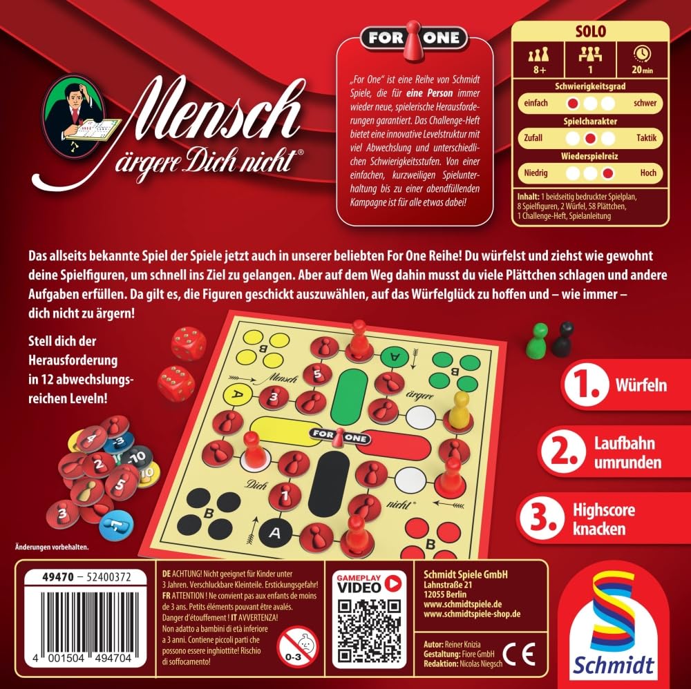 schmidt-spiele-for-one-49470-mensch-rgere-dich-nicht-w-rfelspiel-solo image 2