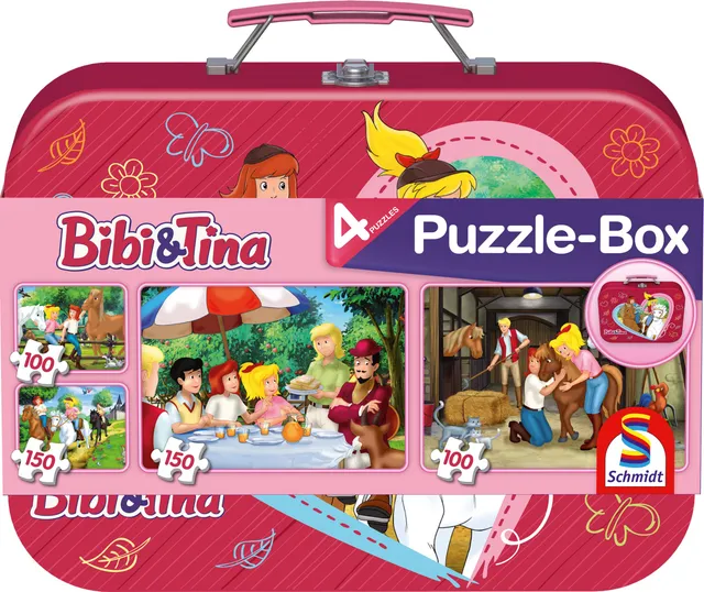 schmidt-bibi-und-tina-56509-kinderpuzzle-metallkoffer-4er image 1