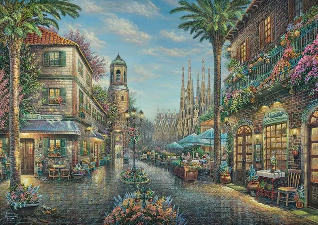 schmidt-spiele-thomas-kinkade-spanisches-stra-encaf-1000-teile-puzzle image 1