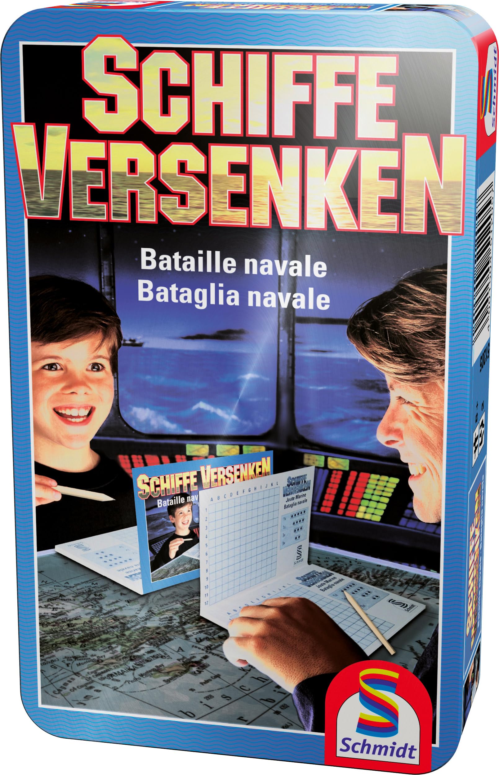 schmidt-classic-line-schiffe-versenken-reisespiel-metalldose-2-spieler image 1