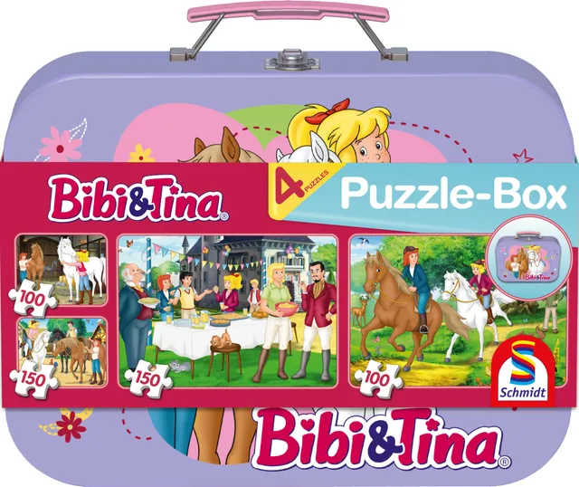 schmidt-spiele-bibi-und-tina-puzzle-set-55609-metallkoffer-4er image 1
