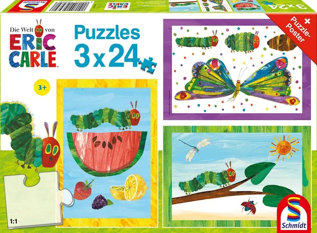 schmidt-spiele-56430-kinderpuzzle-3x24-teile-raupe-nimmersatt image 1