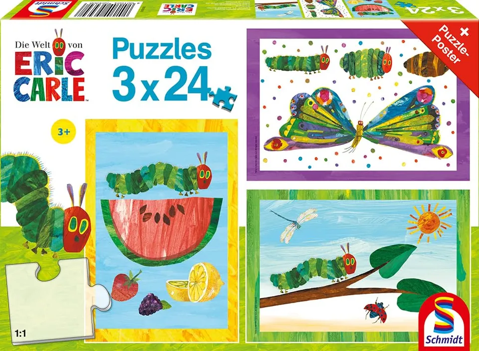 schmidt-spiele-56430-kinderpuzzle-3x24-teile-raupe-nimmersatt image 1